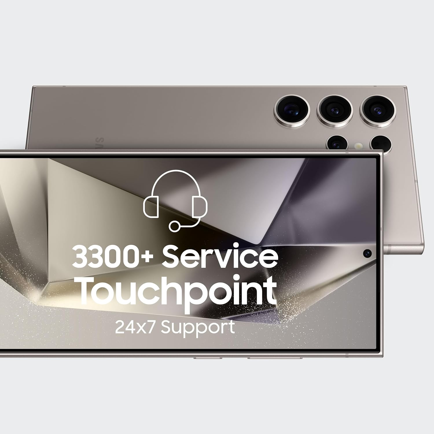 Smartphone with '3300+ Service Touchpoint' and '24x7 Support' text on a white background