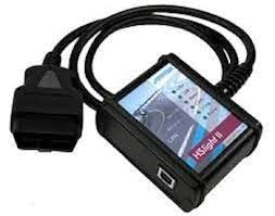 Car diagnostic tool with screen displaying software version on a white background
